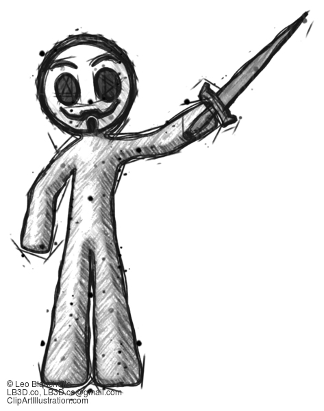 Sketch Little Anarchist Hacker Man Holding Sword In The Air Victoriously #14916