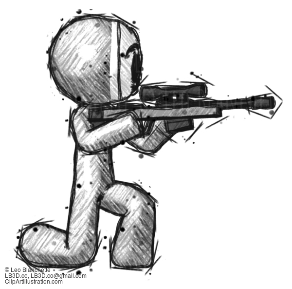 Sketch Little Anarchist Hacker Man Kneeling Shooting Sniper Rifle #14922