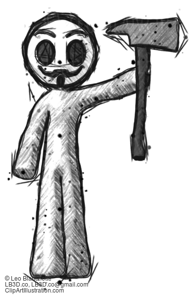 Sketch Little Anarchist Hacker Man Holding Up Firefighter’S Ax #14928