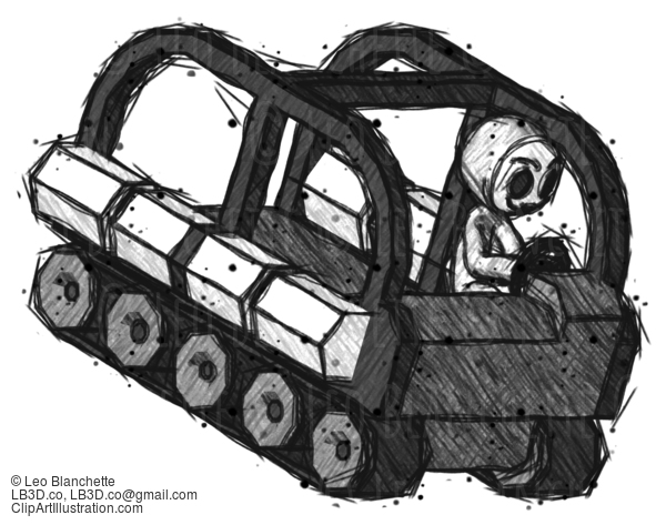 Sketch Little Anarchist Hacker Man Driving Amphibious Tracked Vehicle Top Angle View #14932