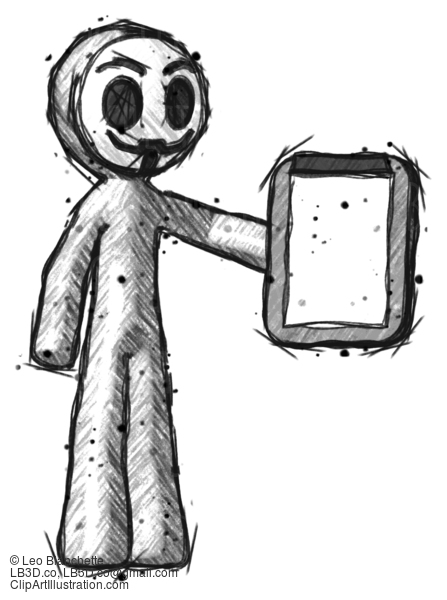 Sketch Little Anarchist Hacker Man Showing Clipboard To Viewer #14942