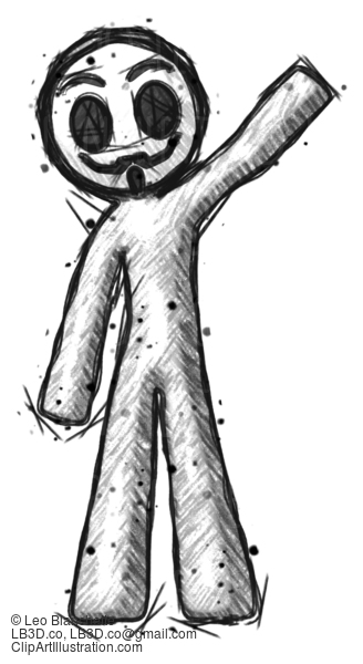 Sketch Little Anarchist Hacker Man Waving Emphatically With Left Arm #14963