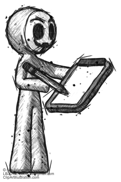 Sketch Little Anarchist Hacker Man Using Clipboard And Pencil #14971