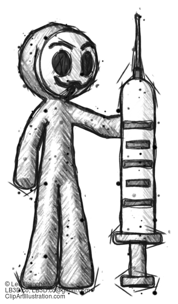 Sketch Little Anarchist Hacker Man Holding Large Syringe #14976