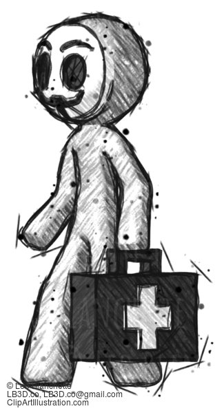 Sketch Little Anarchist Hacker Man Walking With Medical Aid Briefcase To Left #14978