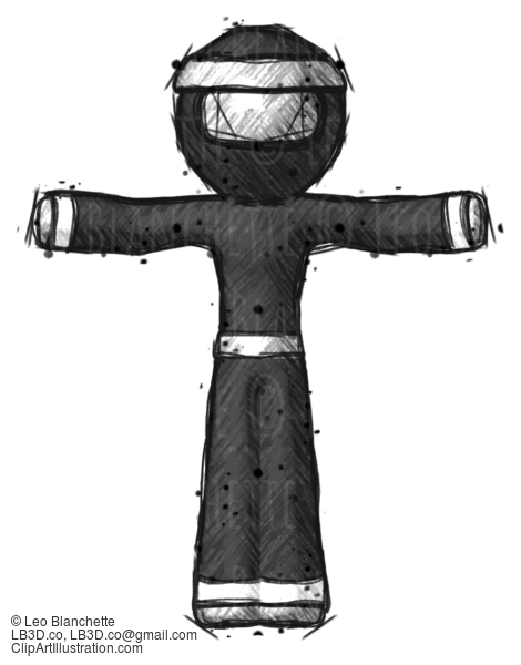 Sketch Ninja Warrior Man T-Pose Arms Up Standing #15299