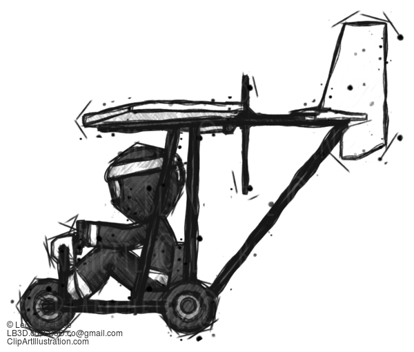 Sketch Ninja Warrior Man In Ultralight Aircraft Side View #15315