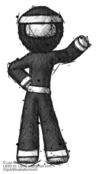 Sketch Ninja Warrior Man Waving Left Arm With Hand On Hip #15318