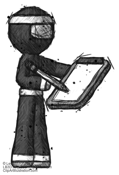 Sketch Ninja Warrior Man Using Clipboard And Pencil #15319