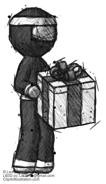 Sketch Ninja Warrior Man Giving A Present #15332