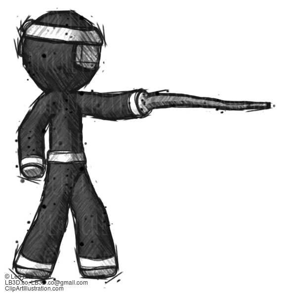 Sketch Ninja Warrior Man Pointing With Hiking Stick #15338