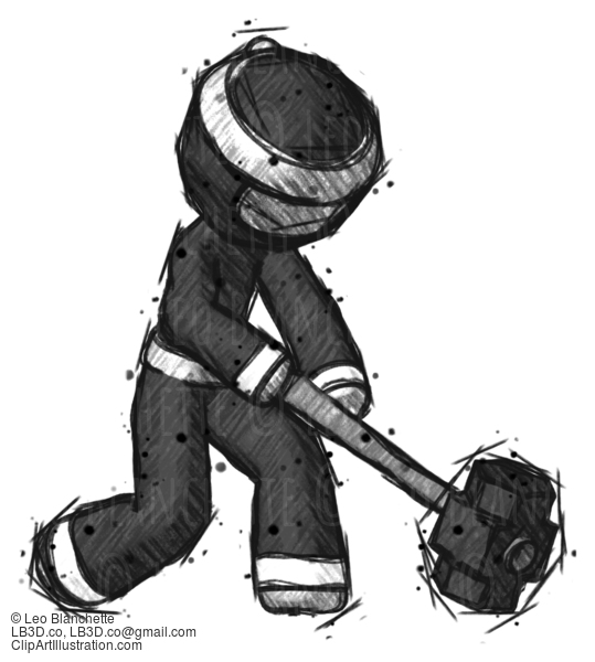 Sketch Ninja Warrior Man Hitting With Sledgehammer, Or Smashing Something At Angle #15341