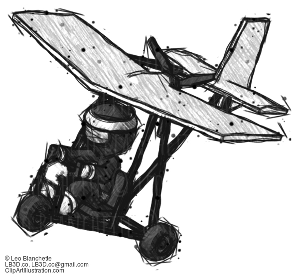 Sketch Ninja Warrior Man In Ultralight Aircraft Top Side View #15345