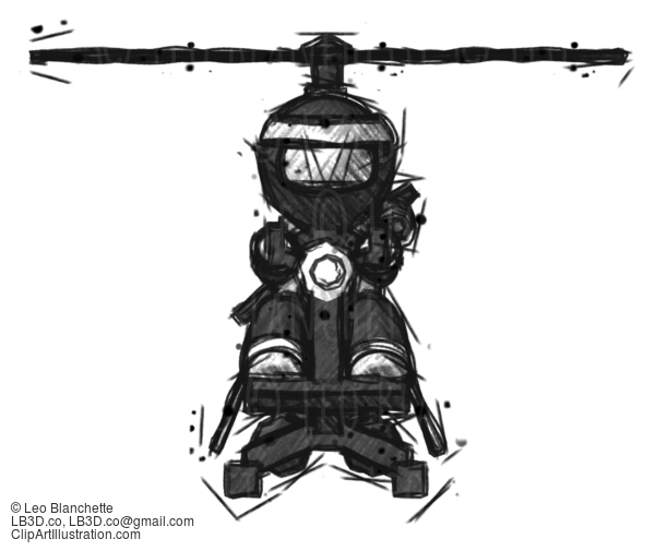 Sketch Ninja Warrior Man Flying In Gyrocopter Front View #15354