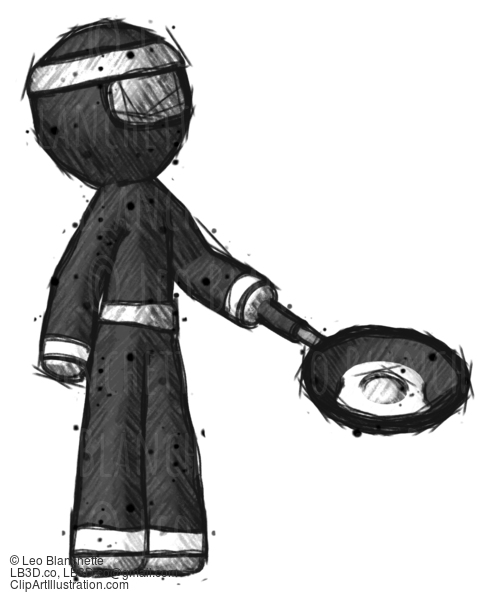 Sketch Ninja Warrior Man Frying Egg In Pan Or Wok Facing Right #15359