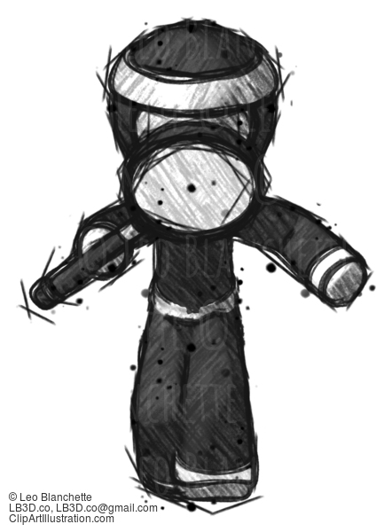 Sketch Ninja Warrior Man Looking Down Through Magnifying Glass #15385