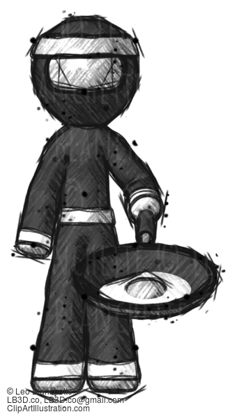 Sketch Ninja Warrior Man Frying Egg In Pan Or Wok #15389