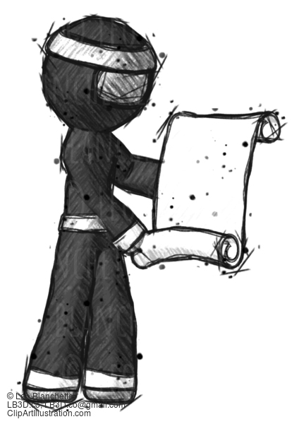 Sketch Ninja Warrior Man Holding Blueprints Or Scroll #15391