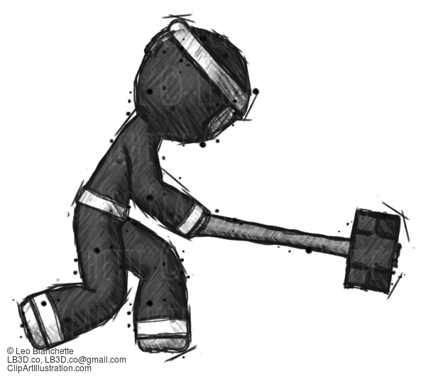 Sketch Ninja Warrior Man Hitting With Sledgehammer, Or Smashing Something #15394