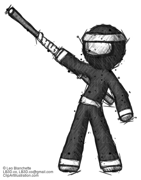 Sketch Ninja Warrior Man Bo Staff Pointing Up Pose #15420