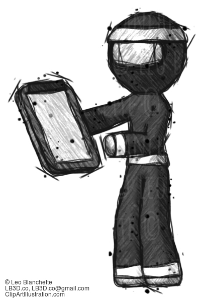 Sketch Ninja Warrior Man Reviewing Stuff On Clipboard #15422