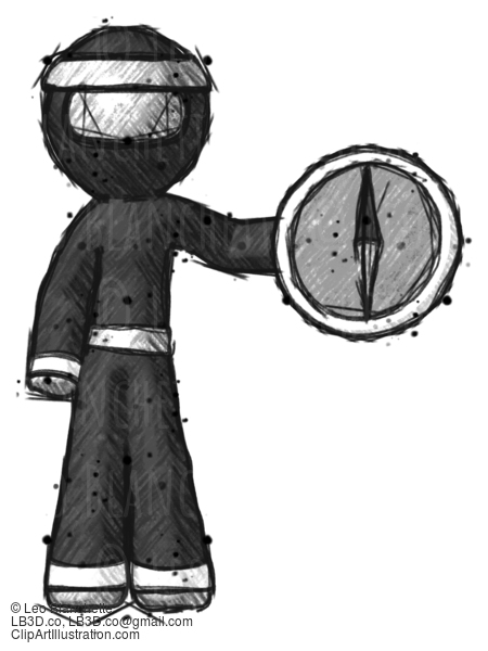 Sketch Ninja Warrior Man Holding A Large Compass #15427