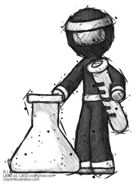 Sketch Ninja Warrior Man Holding Test Tube Beside Beaker Or Flask #15468