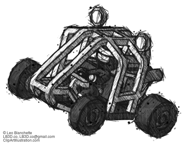 Sketch Ninja Warrior Man Riding Sports Buggy Side Top Angle View #15532