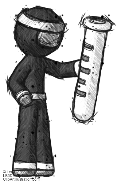 Sketch Ninja Warrior Man Holding Large Test Tube #15537