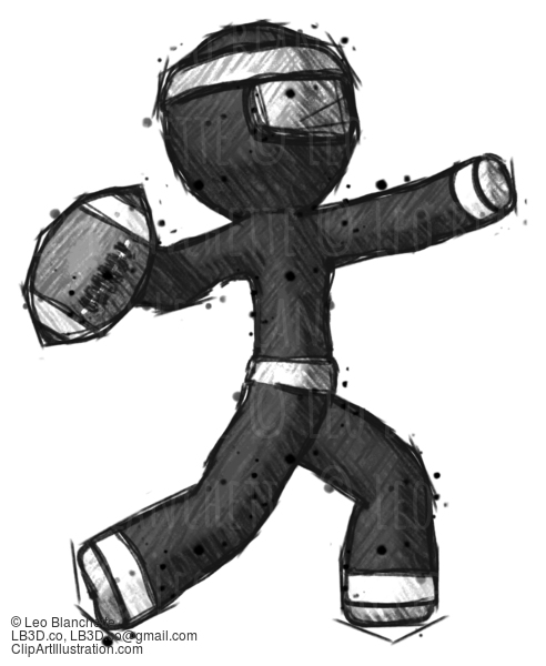 Sketch Ninja Warrior Man Throwing Football #15545