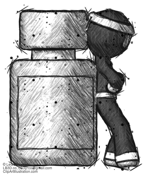 Sketch Ninja Warrior Man Leaning Against Large Medicine Bottle #15554