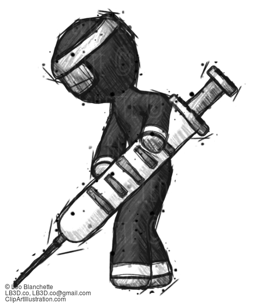 Sketch Ninja Warrior Man Using Syringe Giving Injection #15563