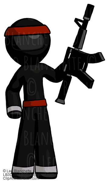 Black Ninja Warrior Man Holding Automatic Gun #5858