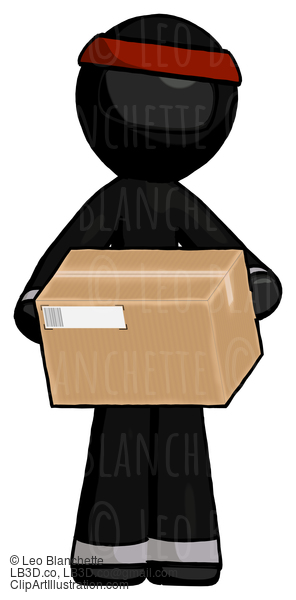 Black Ninja Warrior Man Holding Box Sent Or Arriving In Mail #5859