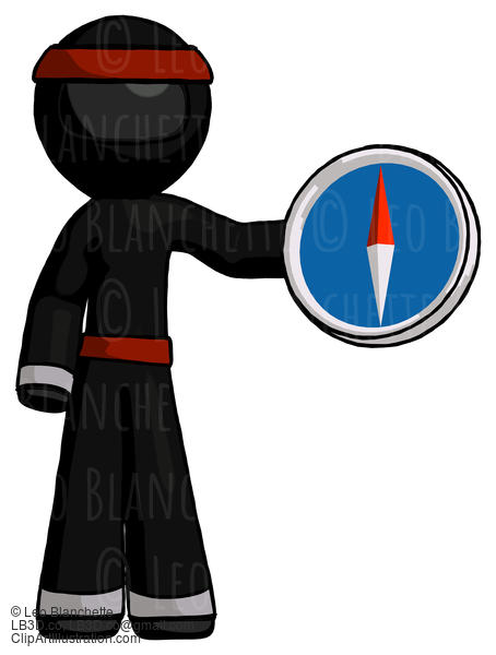 Black Ninja Warrior Man Holding A Large Compass #5861