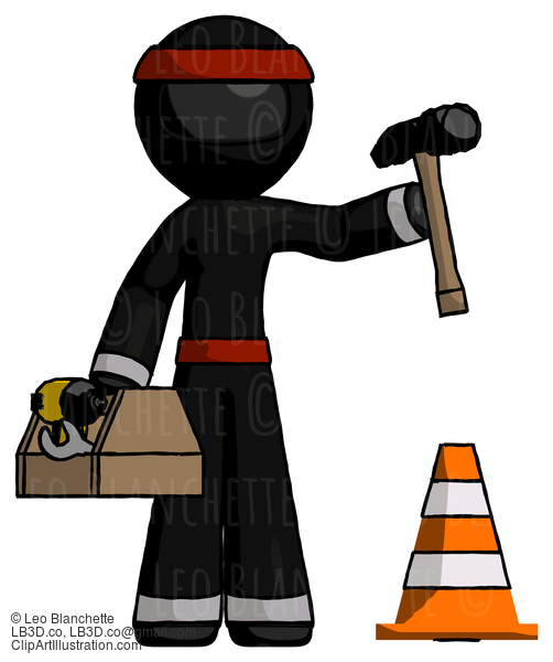 Black Ninja Warrior Man Under Construction Concept, Traffic Cone And Tools #5866