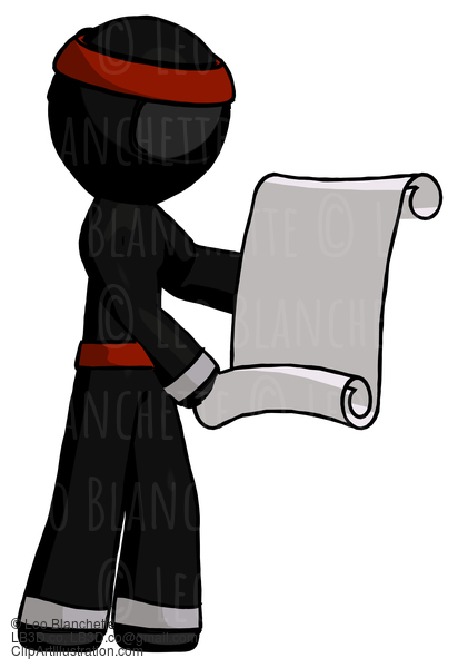 Black Ninja Warrior Man Holding Blueprints Or Scroll #5875