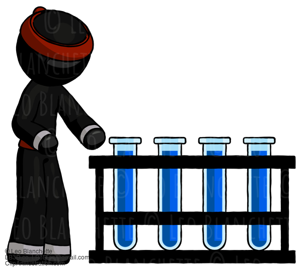 Black Ninja Warrior Man Using Test Tubes Or Vials On Rack #5878