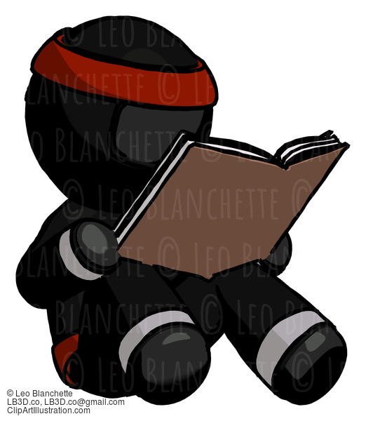 Black Ninja Warrior Man Reading Book While Sitting Down #5880