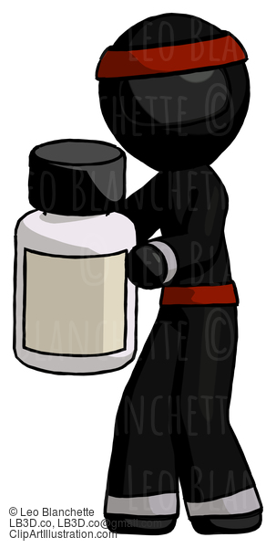 Black Ninja Warrior Man Holding White Medicine Bottle #5895