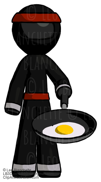 Black Ninja Warrior Man Frying Egg In Pan Or Wok #5901