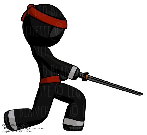 Black Ninja Warrior Man With Ninja Sword Katana Slicing Or Striking Something #5902