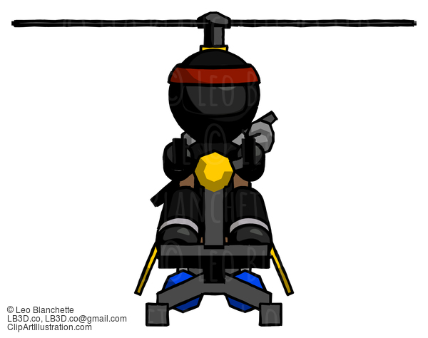 Black Ninja Warrior Man Flying In Gyrocopter Front View #5903