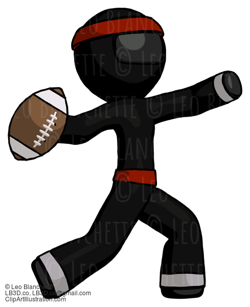 Black Ninja Warrior Man Throwing Football #5904