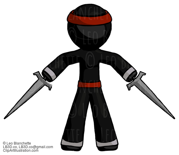 Black Ninja Warrior Man Two Sword Defense Pose #5905