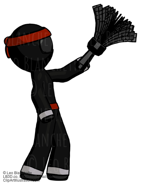 Black Ninja Warrior Man Dusting With Feather Duster Upwards #5908