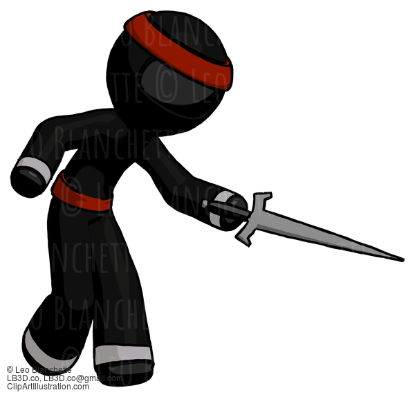 Black Ninja Warrior Man Sword Pose Stabbing Or Jabbing #5909