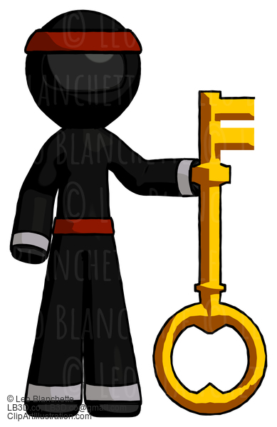 Black Ninja Warrior Man Holding Key Made Of Gold #5913