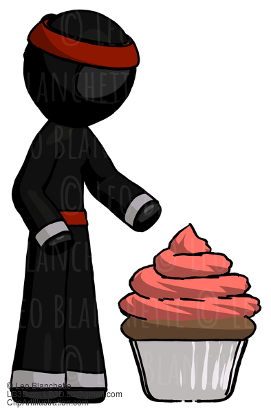 Black Ninja Warrior Man With Giant Cupcake Dessert #5916