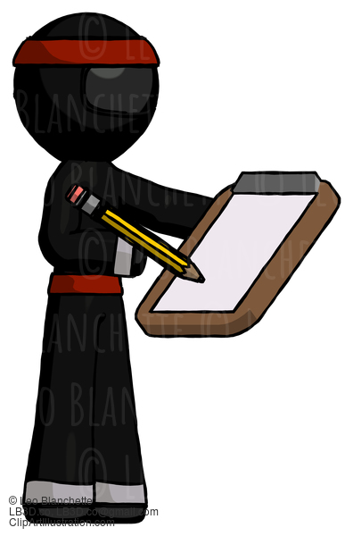 Black Ninja Warrior Man Using Clipboard And Pencil #5920